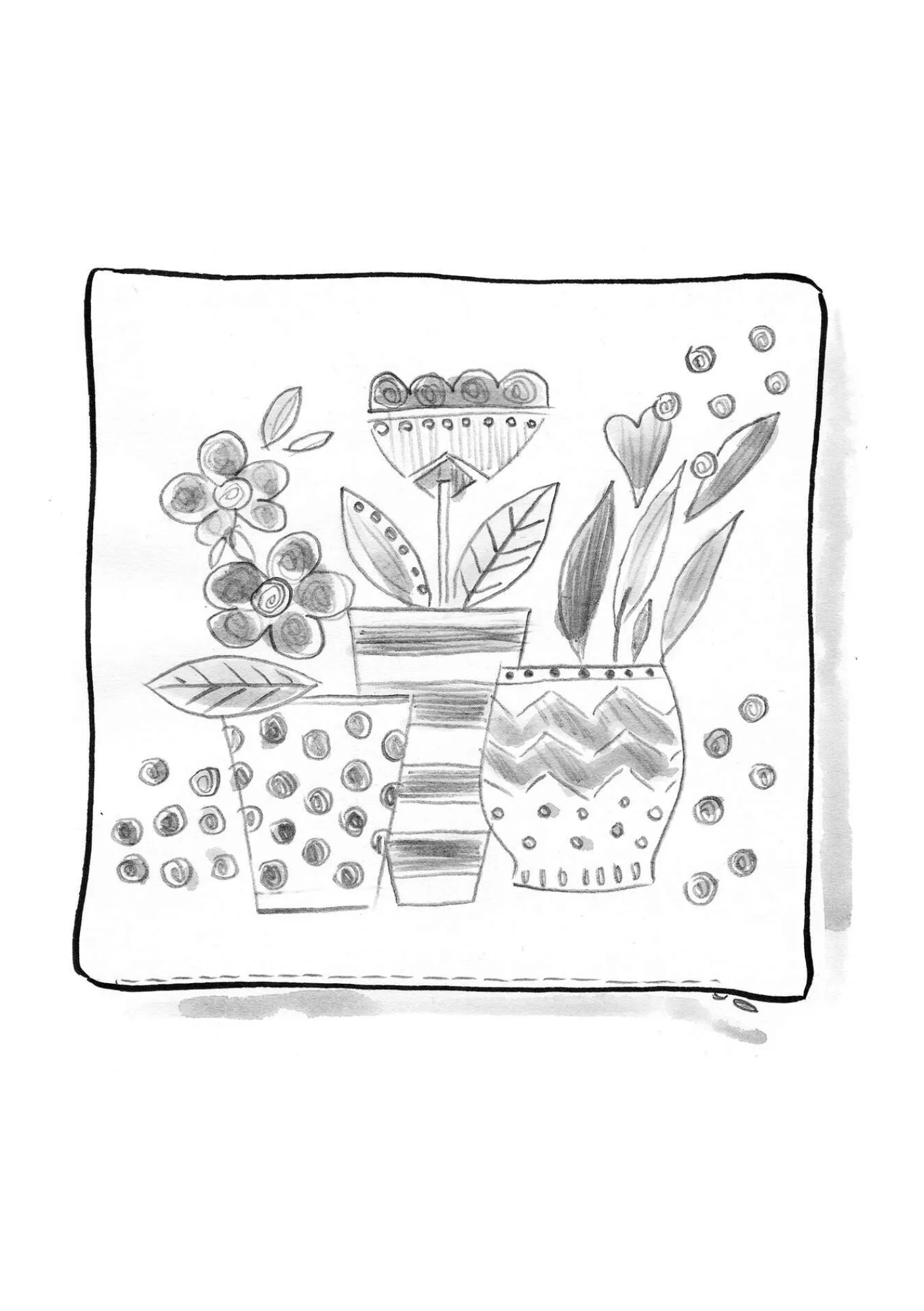 Broderat kuddfodral "Flower pots" i ekologisk bomull-Gudrun Sjödén New