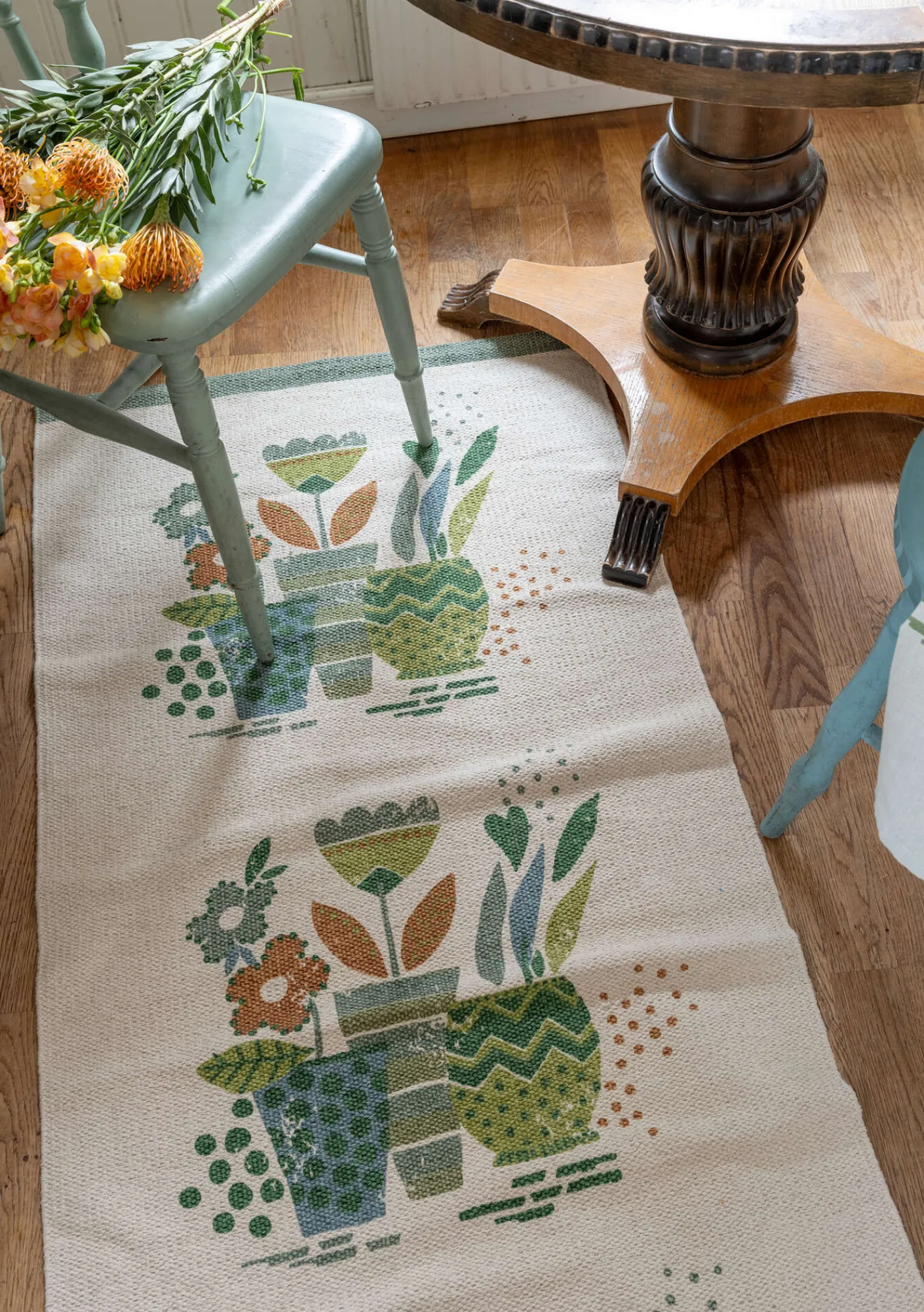 Tryckt gångmatta "Flower pots" i ekologisk bomull-Gudrun Sjödén New